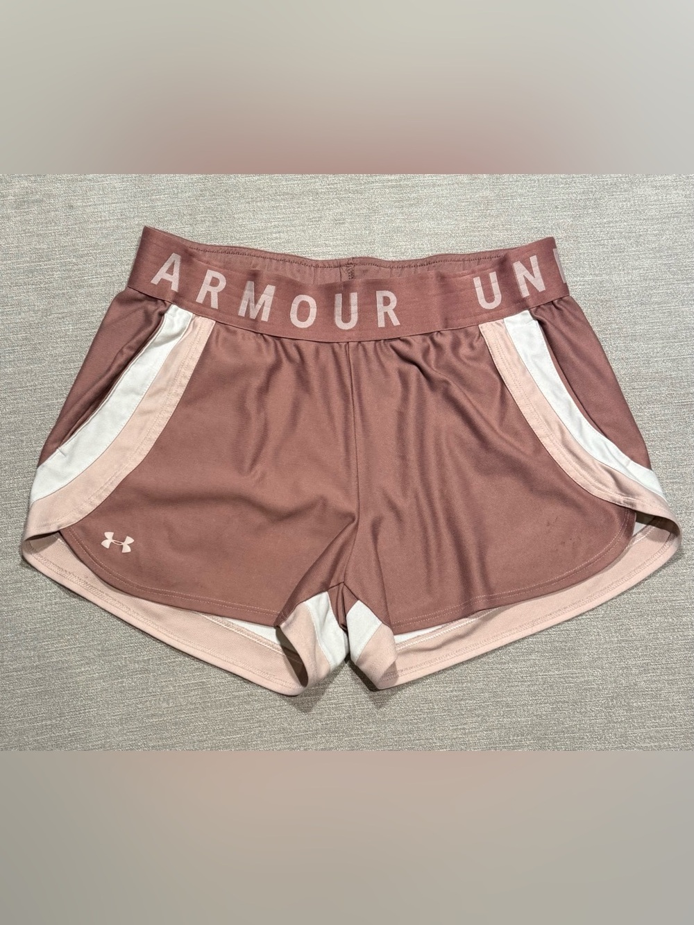 Under Armour Women’s Rose Mauve Athletic Shorts with Pale Pink Trim